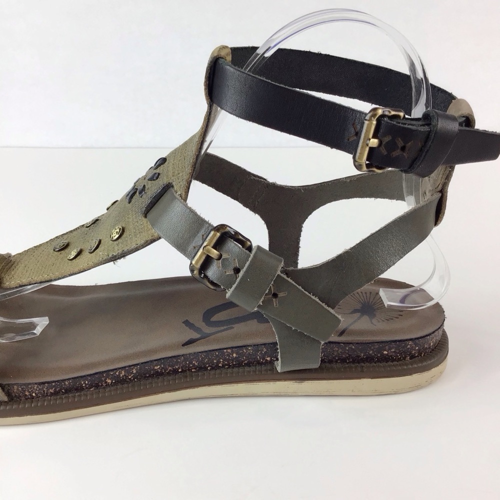 OTBT Stargaze Khaki Green & Black Leather Flat Sandals | 9 - Picture 9 of 13